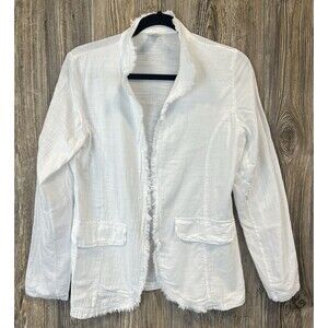 Blanco Gauze Cotton Blazer Style Jacket Fringed Size M Coastal Chic Resort Wear